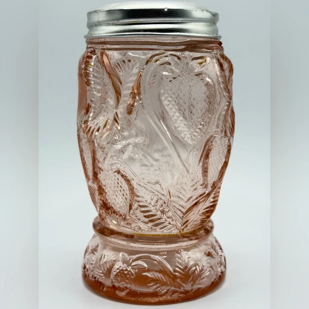 Vintage Pink Strawberry Depression Glass Salt Pepper Sugar Seasoning Shaker, Lid